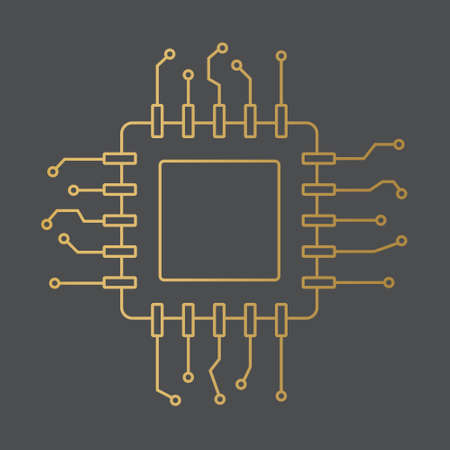 golden CPU motherboard chip icon - vector illustrationのイラスト素材