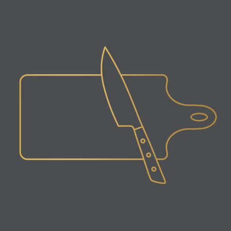 golden kitchen chopping board and knife icon- vector illustrationのイラスト素材