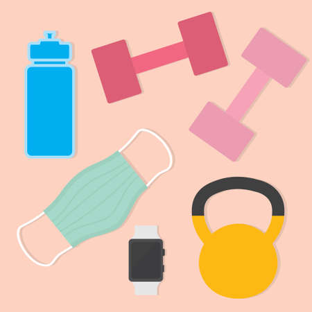 going to gym during coronavirus pandemic, protective measures, face mask - vector illustrationのイラスト素材