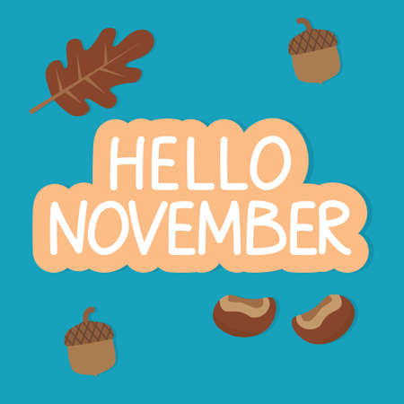 hello november word concept, autumn icons composition- vector illustrationのイラスト素材