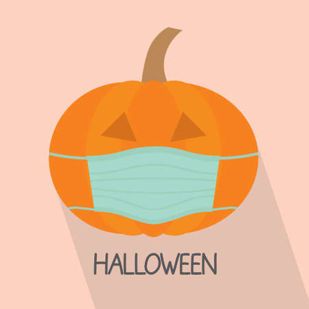 pumpkin with face mask, halloween celebration during coronavirus pandemic, protective measures- vector illustrationのイラスト素材