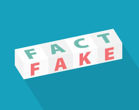 word fact and fake written on cubes- vector illustrationのイラスト素材