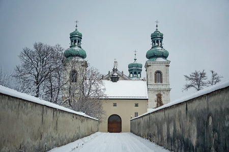 main gate of Camaldolese monastery in Bielany, Krakow, Poland on winter dayのeditorial素材
