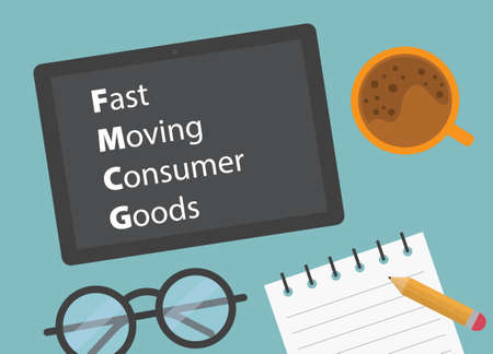 FMCG Fast Moving Consumer Goods written on tablet screen- vector illustration