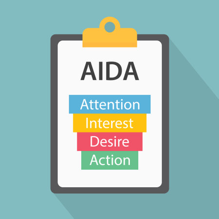 AIDA Attention Interest Desire Action written on clipboard- vector illustrationのイラスト素材