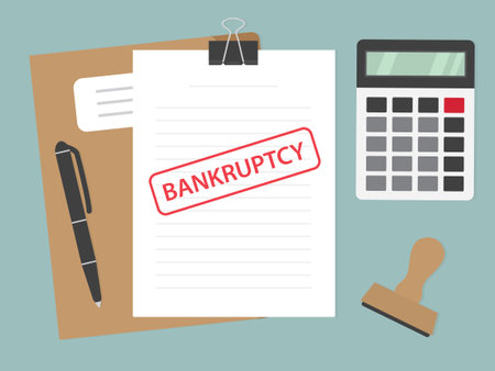 paper document folder with bankruptcy stamp - vector illustrationのイラスト素材