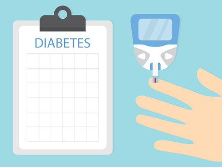 checking blood sugar level with glucometer, diabetes concept - vector illustrationのイラスト素材