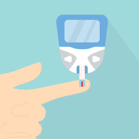 checking blood sugar level with glucometer, diabetes concept - vector illustrationのイラスト素材