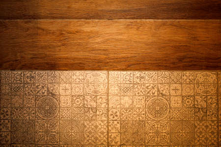 wooden panels and Azulejos portuguese ceramic tiles background