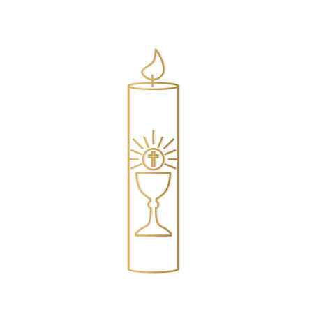 golden first holy communion candle icon- vector illustrationのイラスト素材