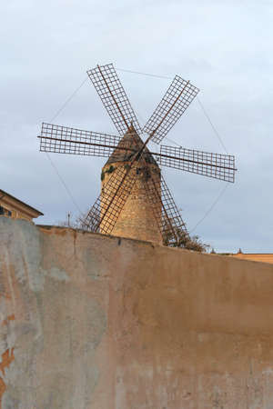traditional windmill in old town of Palma de Mallorca, Mallorca, Balearic Islands, Spainの写真素材