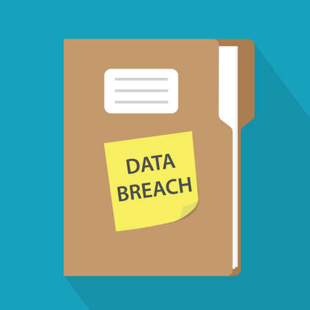 data breach written on yellow sticky paper on document file- vector illustrationのイラスト素材