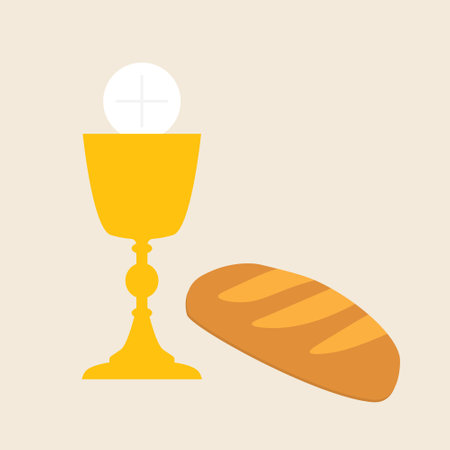 holy communion chalice and bread- vector illustrationのイラスト素材