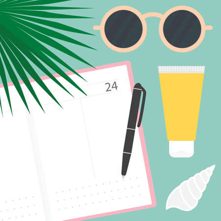 writing in calendar, diary, summer planning concept vector illustrationのイラスト素材
