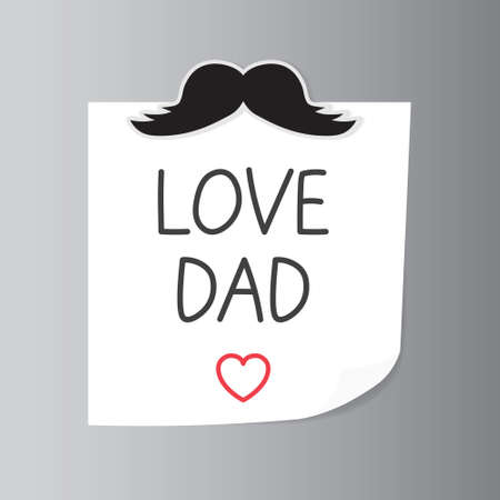 love Dad written on paper note on fridge door with mustache magnet- vector illustrationのイラスト素材