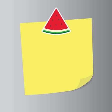 empty paper note on fridge door with watermelon magnet- vector illustrationのイラスト素材