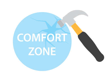 getting out of your comfort zone concept, smashing it with a hammer - vector illustrationのイラスト素材
