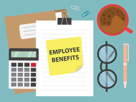 employee benefits written on yellow sticky note - vector illustrationのイラスト素材