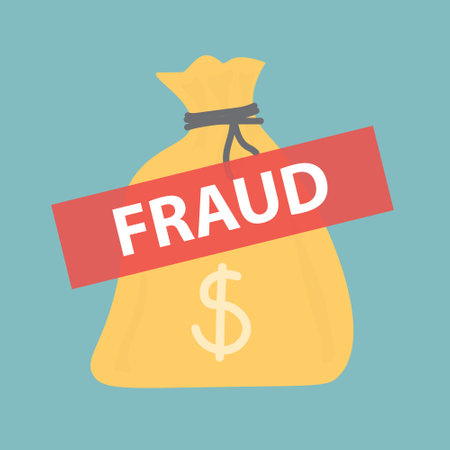 money bag and red fraud banner icon- vector illustrationのイラスト素材