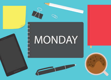 spiral notebook with monday word- vector illustrationのイラスト素材