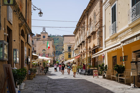 Tropea, Italy - July 9, 2021: undefined tourists sightseeing in the picturesque old townのeditorial素材