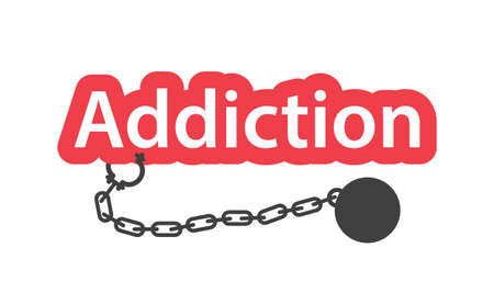 addiction word with ball and chain- vector illustrationのイラスト素材