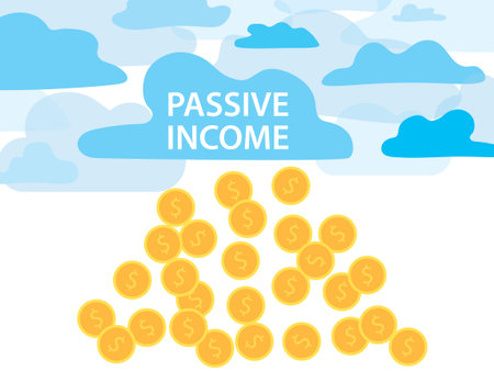 passive income concept, rain of dollars from the sky- vector illustrationのイラスト素材