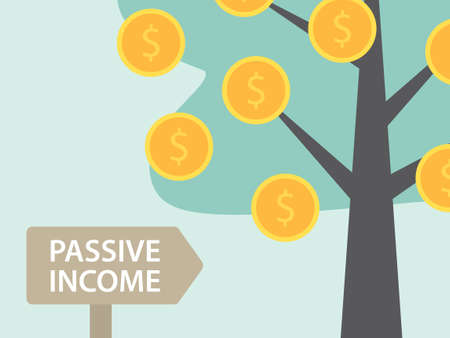 passive income concept, money tree with dollar coins- vector illustrationのイラスト素材