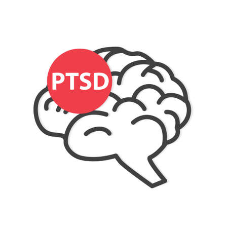 PTSD (Posttraumatic Stress Disorder) acronym and brain icon- vector illustration