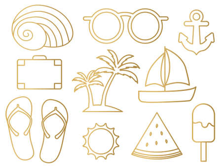 colection of golden sea, beach summer vacation icons- vector illustrationのイラスト素材