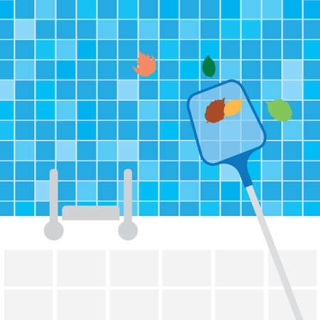 skimming leaves from pool - vector illustrationのイラスト素材