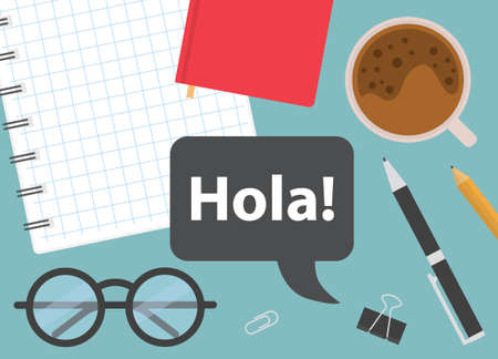 hola (hi in spanish) written in speech bubble- vector illustrationのイラスト素材