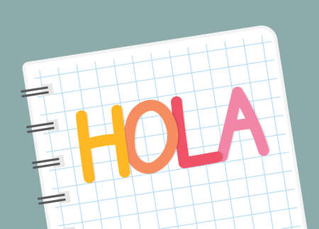 hola (hi in spanish) written in notebook- vector illustrationのイラスト素材