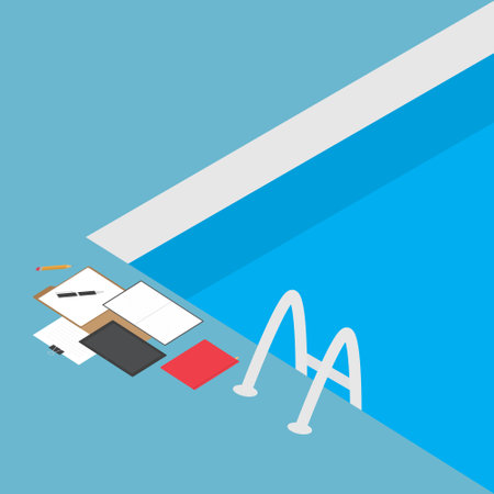 workation, working remotely from the pool vector illustrationのイラスト素材