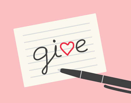 give written on a paper card, letter v changed to heart shape- vector illustration