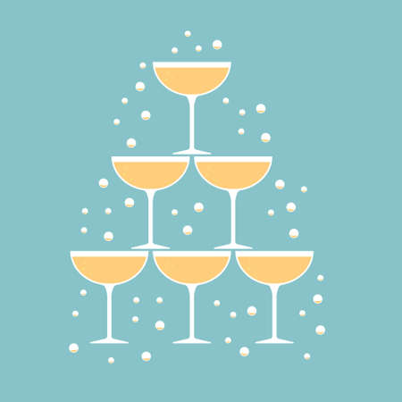 champagne glass pyramid, cheers, New Year Eve- vector illustrationのイラスト素材