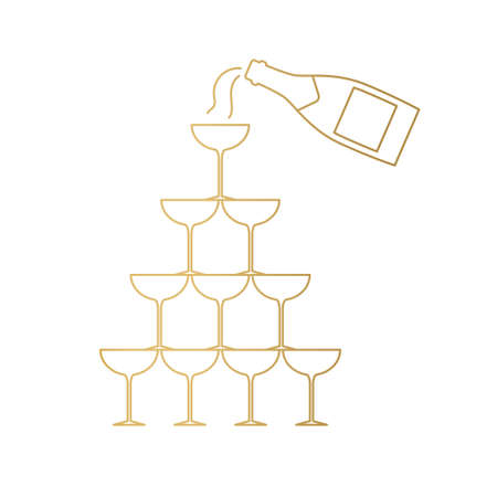 golden champagne glass pyramid, cheers, New Year Eve- vector illustrationのイラスト素材