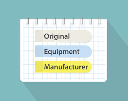 OEM Original Equipment Manufacturer written on sticky notes - vector illustrationのイラスト素材
