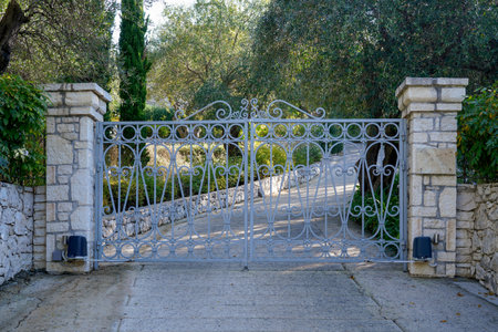 elegance automatic metal gate and stone wall