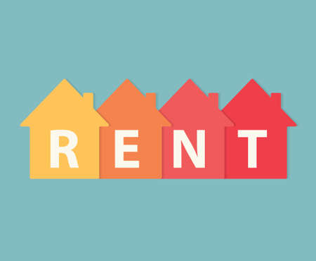 rent written on colorful house icons- vector illustrationのイラスト素材
