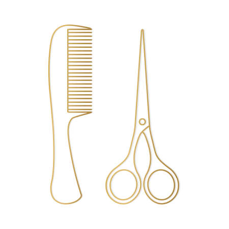 golden hair comb and scissors icon - vector illustrationのイラスト素材