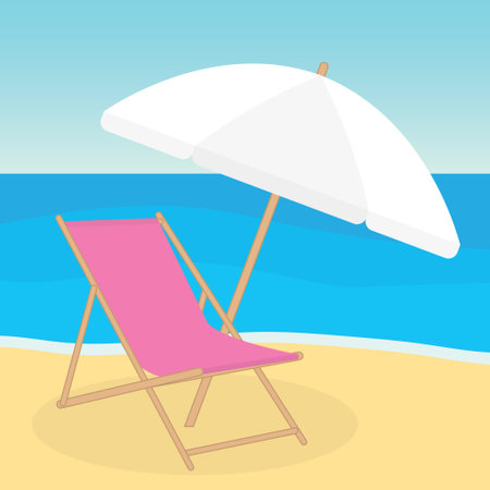 sun bed and umbrella on the beach- vector illustrationのイラスト素材