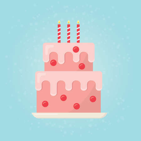 delicious birthday cake with flaming candles icon - vector illustrationのイラスト素材