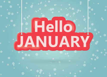 hello january banner and snowy background vector illustrationのイラスト素材