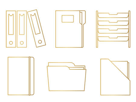 set of golden icons for documents storage in the office - vector illustrationのイラスト素材