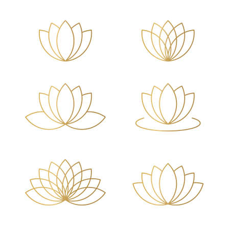 golden lotus flower set- vector illustrationのイラスト素材
