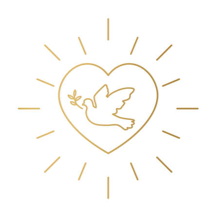 golden dove in heart, baptismal, christening symbol, God bless you, element for greeting card- vector illustrationのイラスト素材