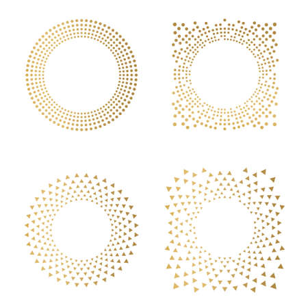 golden round frames set, made of dots and triangles- vector illustrationのイラスト素材