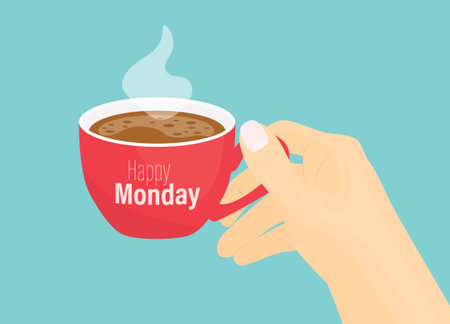 cup of coffee with happy monday text- vector illustrationのイラスト素材