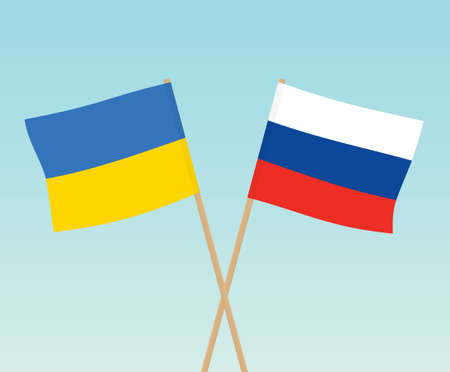 crossed flags of Ukraine and Russia- vector illustrationのイラスト素材